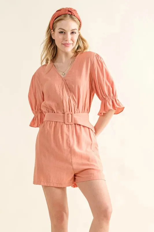 And The Why Flounce Sleeves Romper with Belt made by Trendsi
