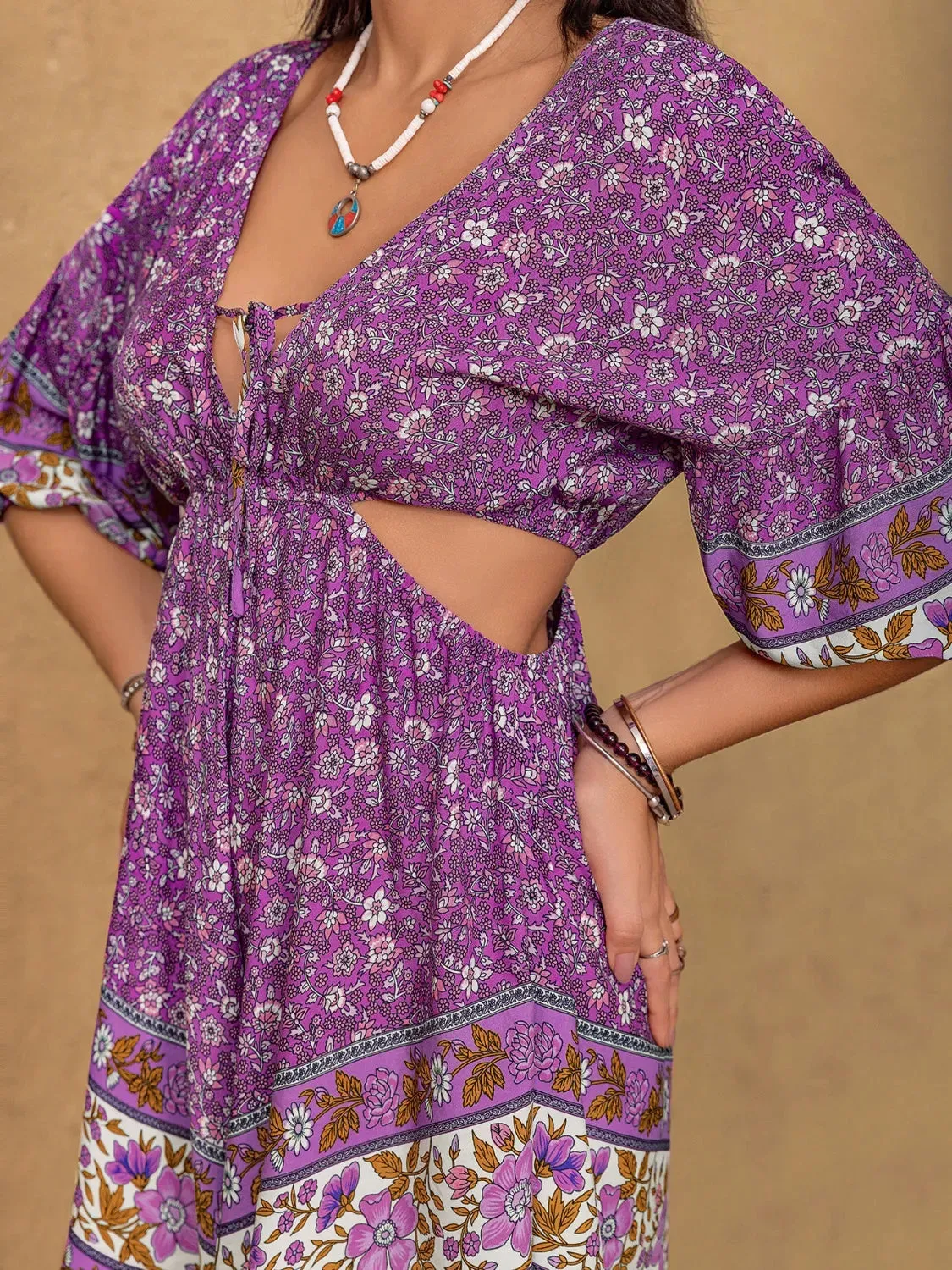 Tied Front Cutout Printed Romper sold by Gigi Laurent product image thumbnail 4