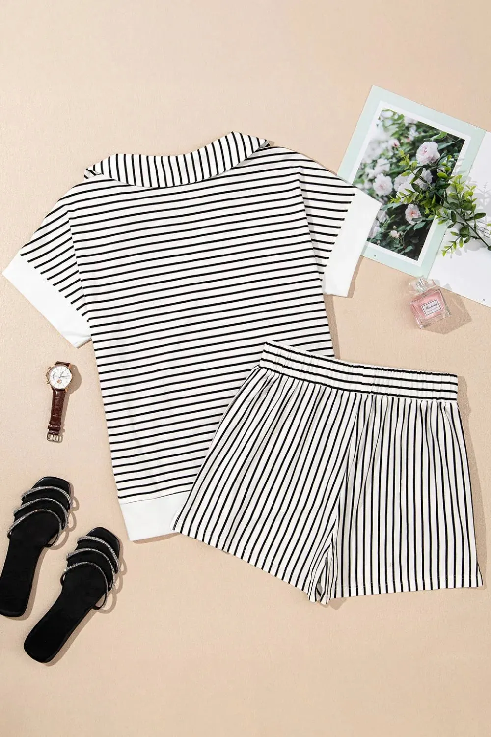 Stripe V Neck Tee and Casual Shorts Set sold by Gigi Laurent product image thumbnail 5