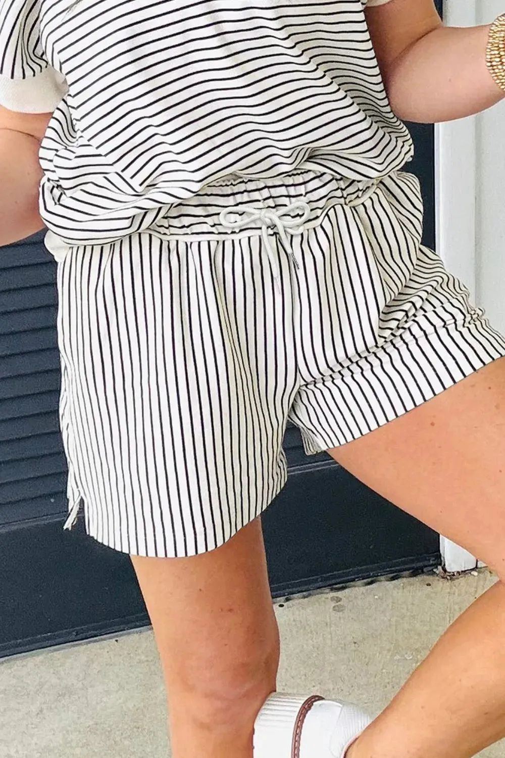 Stripe V Neck Tee and Casual Shorts Set sold by Gigi Laurent product image thumbnail 3
