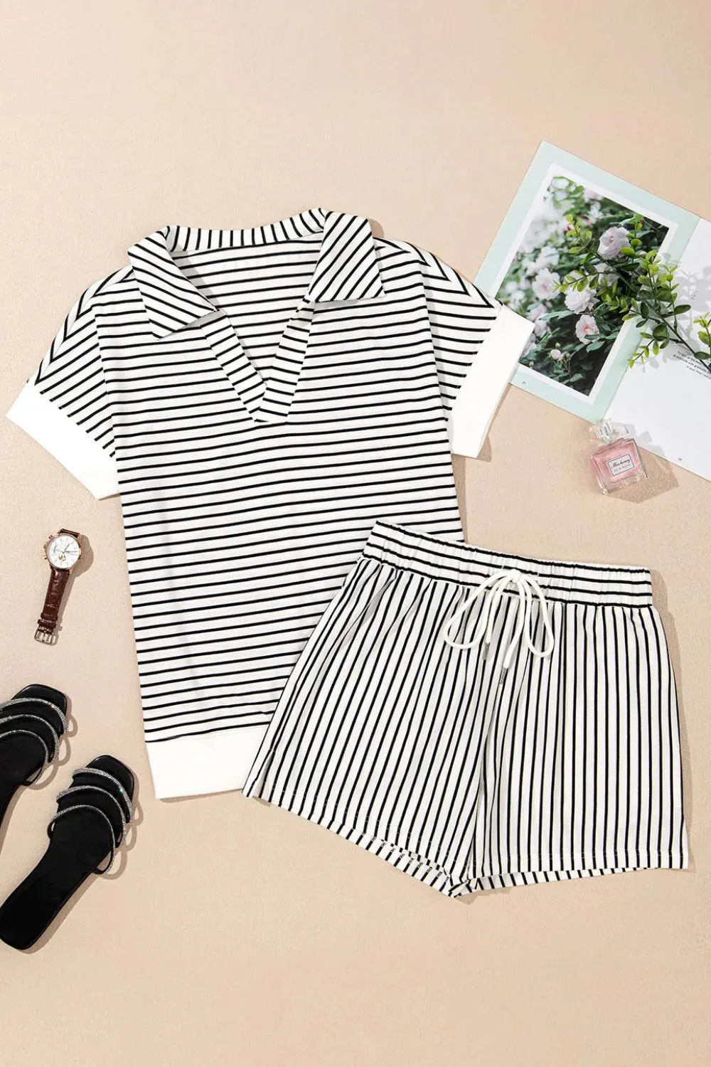 Stripe V Neck Tee and Casual Shorts Set sold by Gigi Laurent product image thumbnail 4