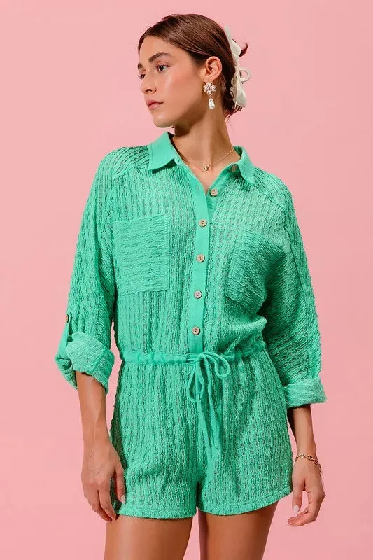 SO ME Textured Knit Button Front Romper sold by Gigi Laurent product image thumbnail 3