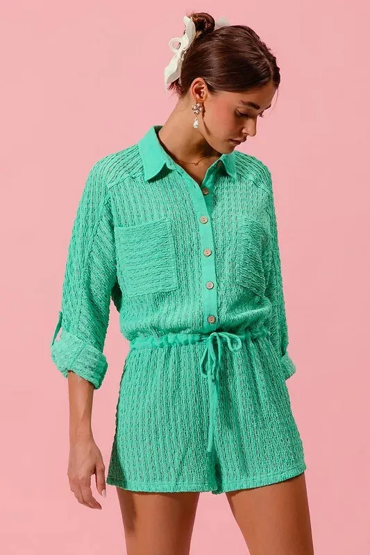 SO ME Textured Knit Button Front Romper sold by Gigi Laurent product image thumbnail 4