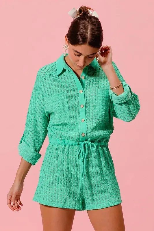SO ME Textured Knit Button Front Romper sold by Gigi Laurent product image thumbnail 2