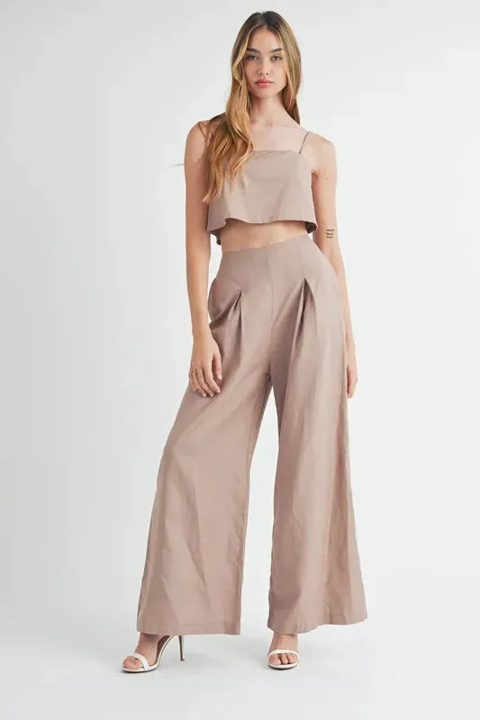 MABLE Linen Mix Crop Cami and Wide Leg Pants Set made by Trendsi