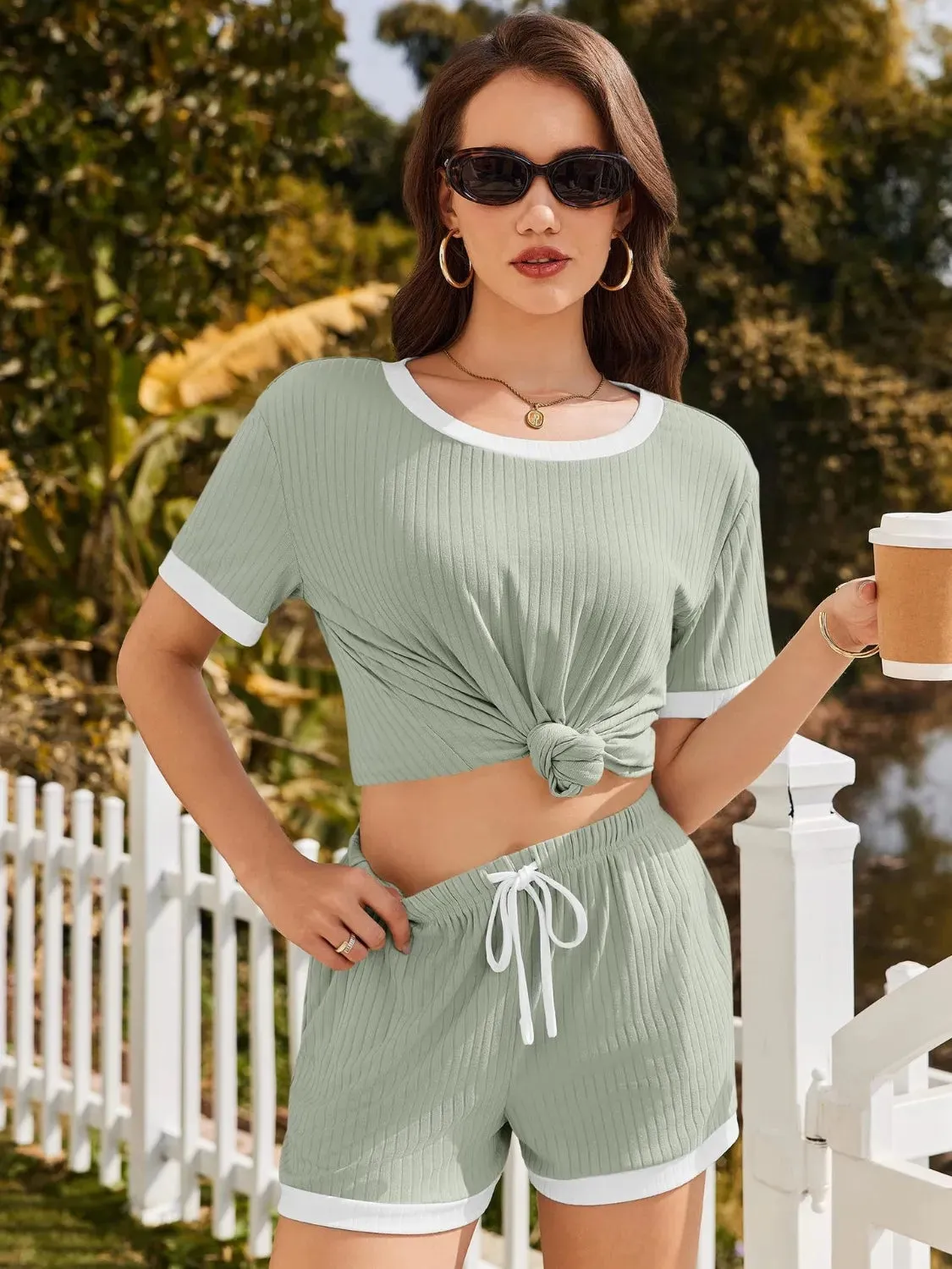 Ribbed Short Sleeve Top and Shorts Set sold by Gigi Laurent