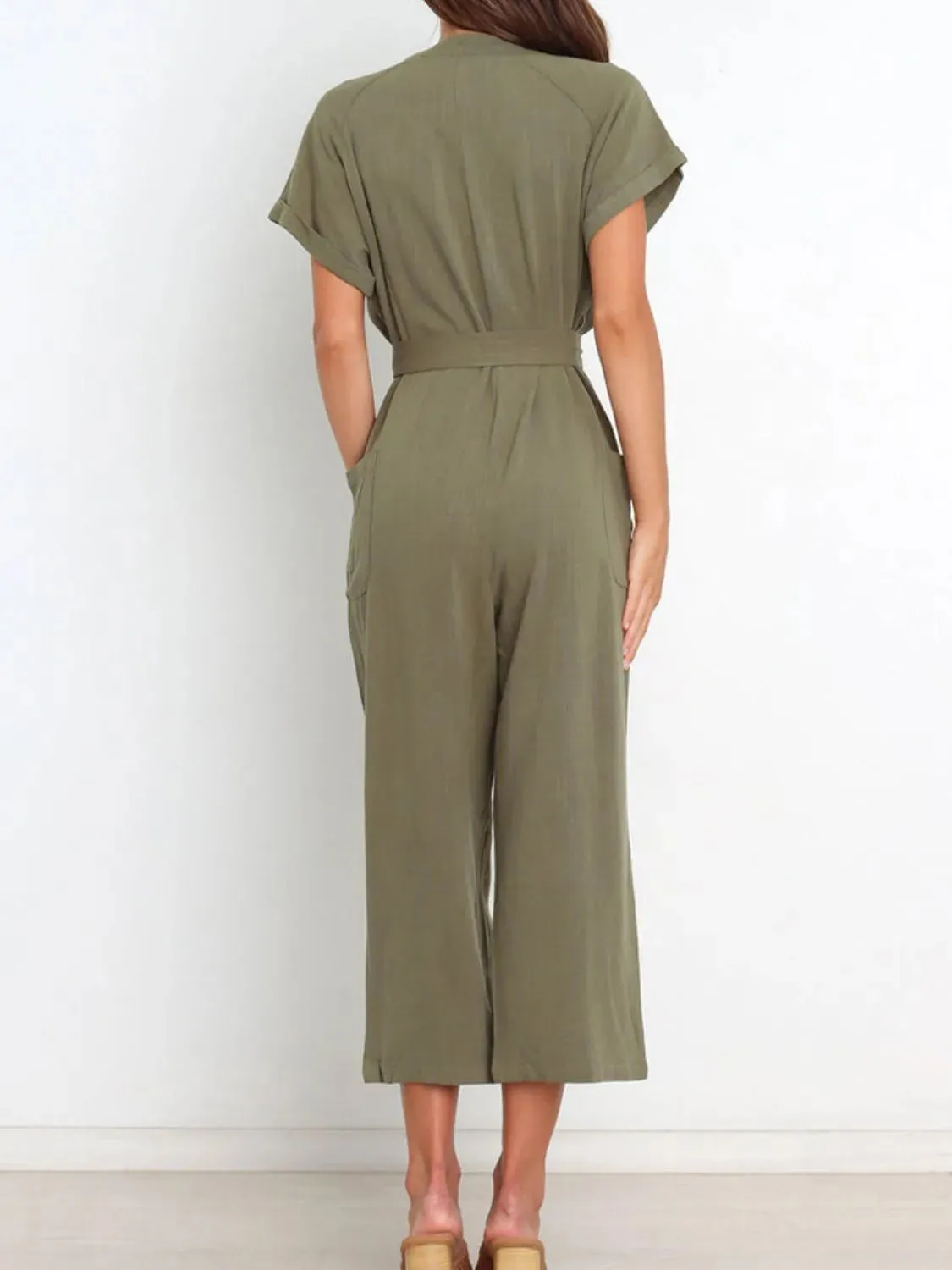 Notched Short Sleeve Tie Waist Jumpsuit sold by Gigi Laurent product image thumbnail 3