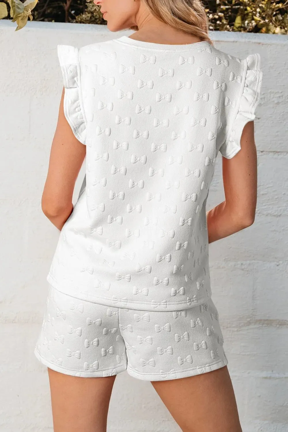 Bow Texture Round Neck Top and Shorts Set sold by Gigi Laurent product image thumbnail 3