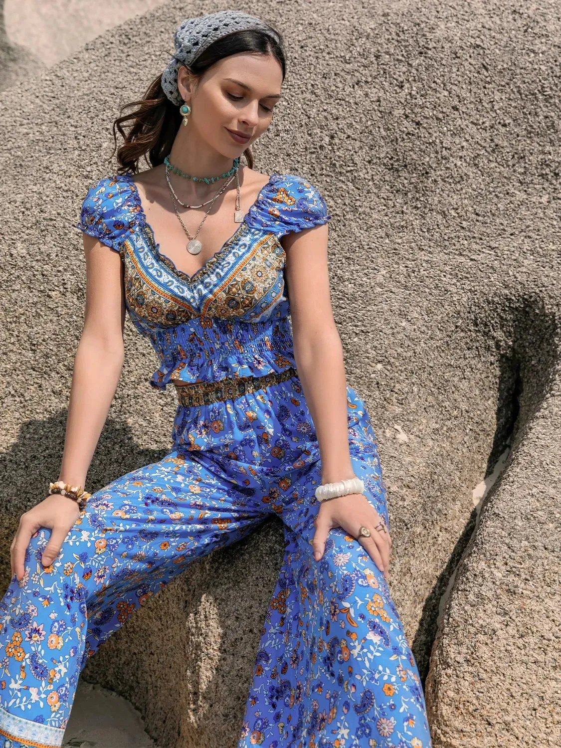 Printed V-Neck Top and Pants Set sold by Gigi Laurent product image thumbnail 5