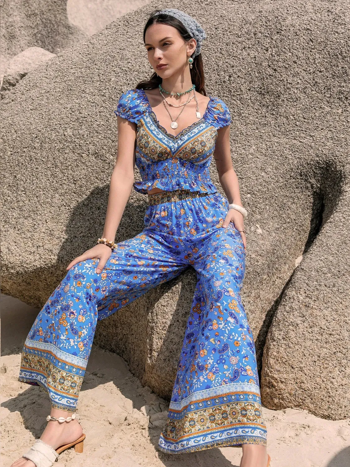 Printed V-Neck Top and Pants Set sold by Gigi Laurent product image thumbnail 4