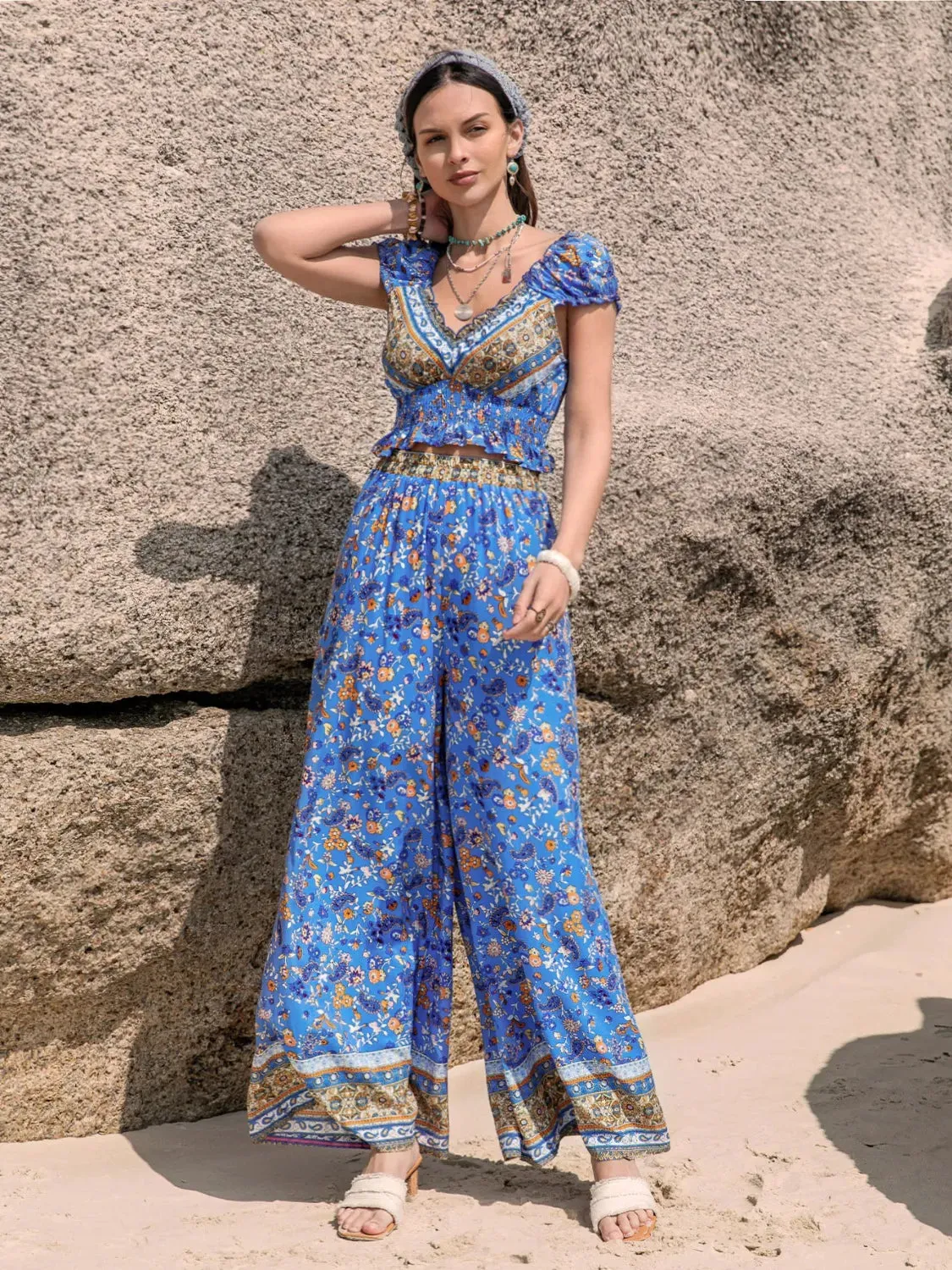 Printed V-Neck Top and Pants Set sold by Gigi Laurent product image thumbnail 2