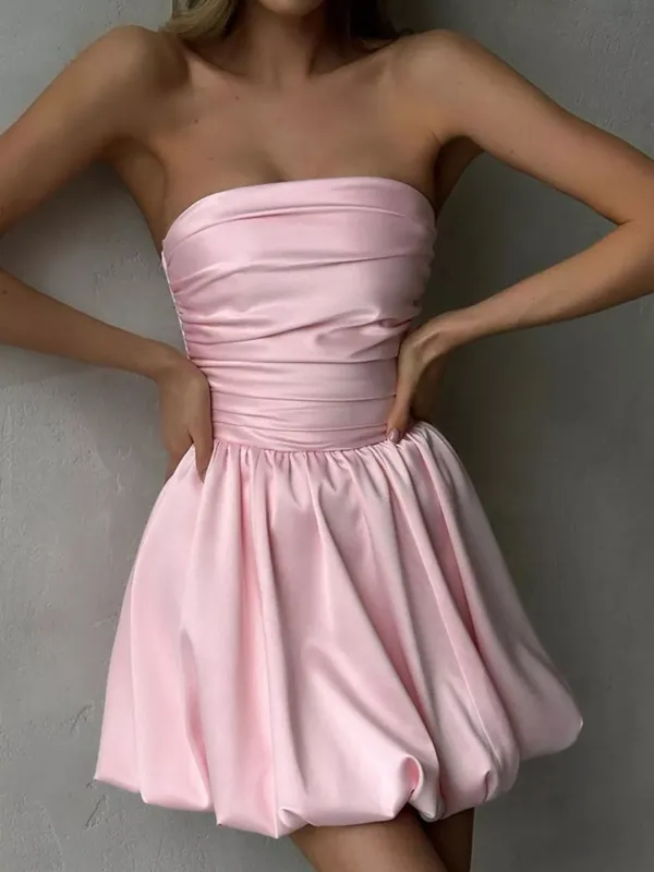 Strapless Ruched Mini Bubble Dress made by Trendsi