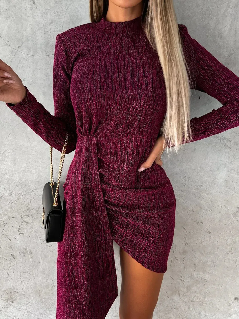 Heathered Mock Neck Long Sleeve Mini Dress sold by Gigi Laurent product image thumbnail 5