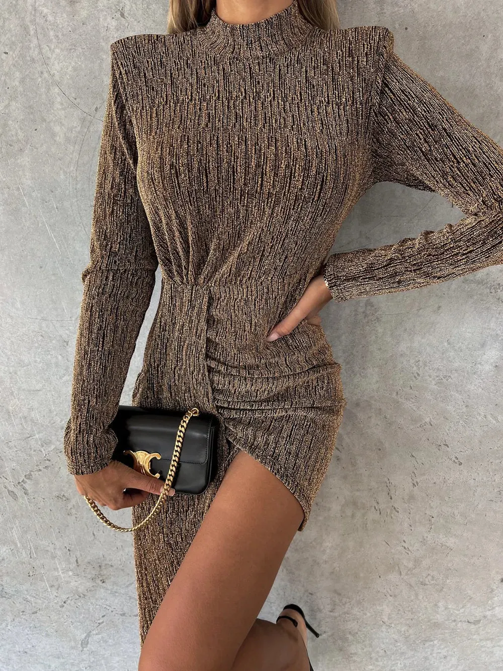 Heathered Mock Neck Long Sleeve Mini Dress sold by Gigi Laurent product image thumbnail 2