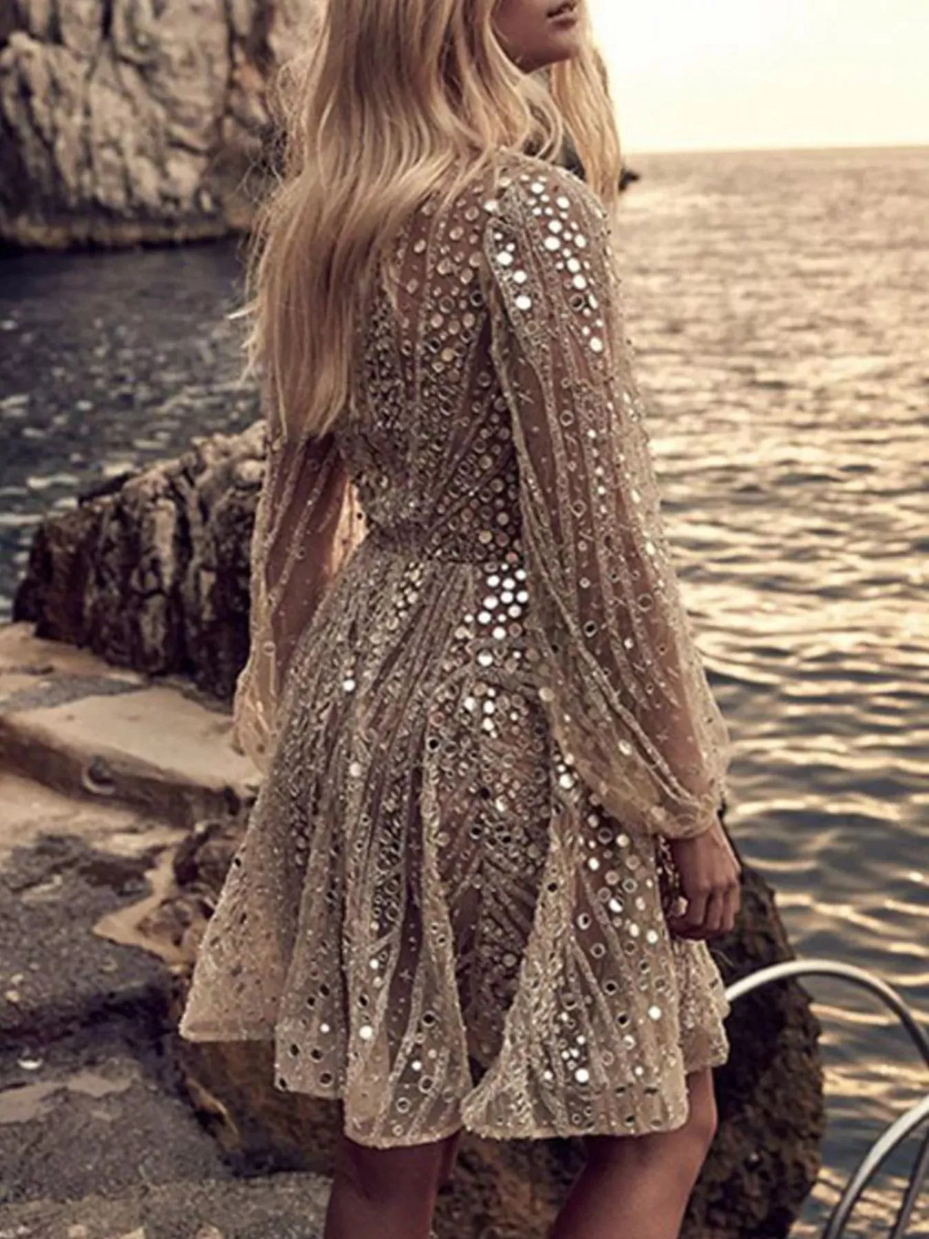 Sequin Deep V-Neck Mini Dress sold by Gigi Laurent product image thumbnail 2