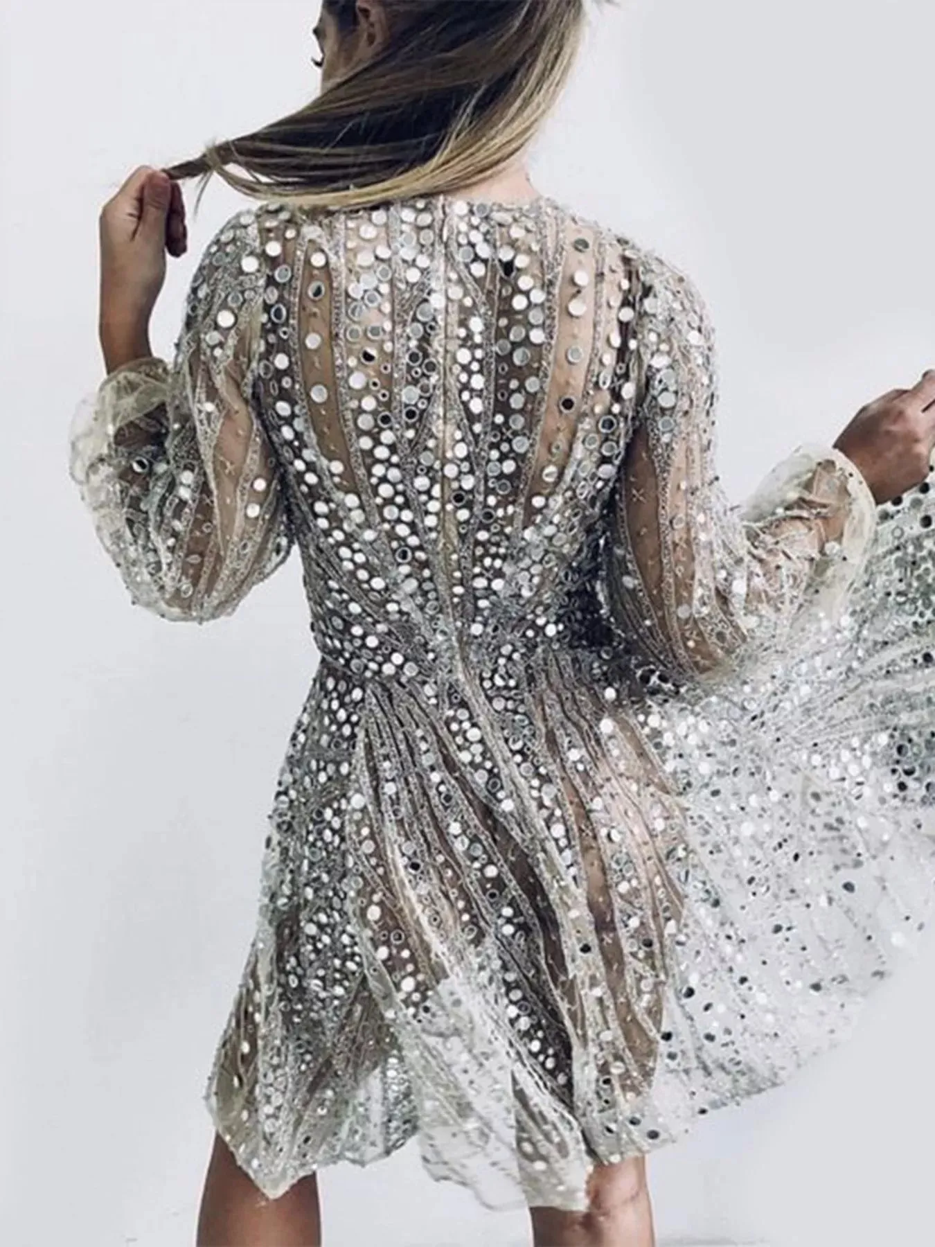 Sequin Deep V-Neck Mini Dress sold by Gigi Laurent product image thumbnail 4