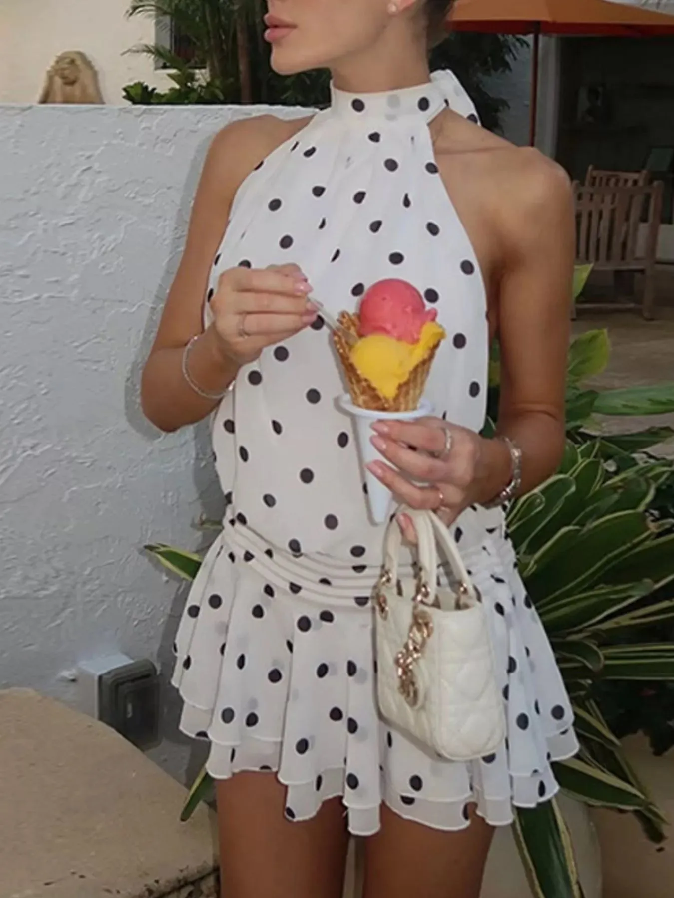 Polka Dot Halter Neck Ruffle Dress sold by Gigi Laurent product image thumbnail 5