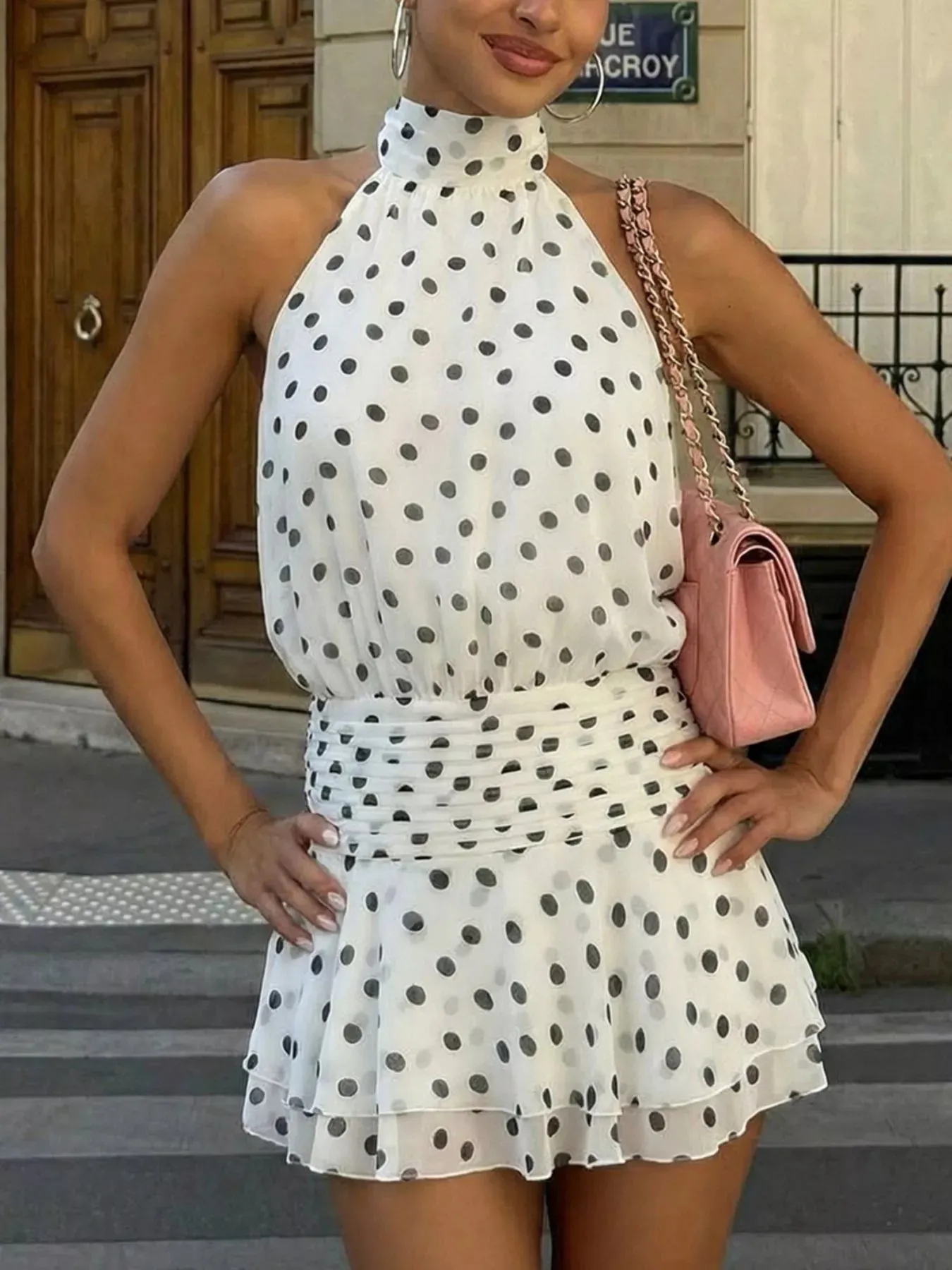 Polka Dot Halter Neck Ruffle Dress sold by Gigi Laurent product image thumbnail 3
