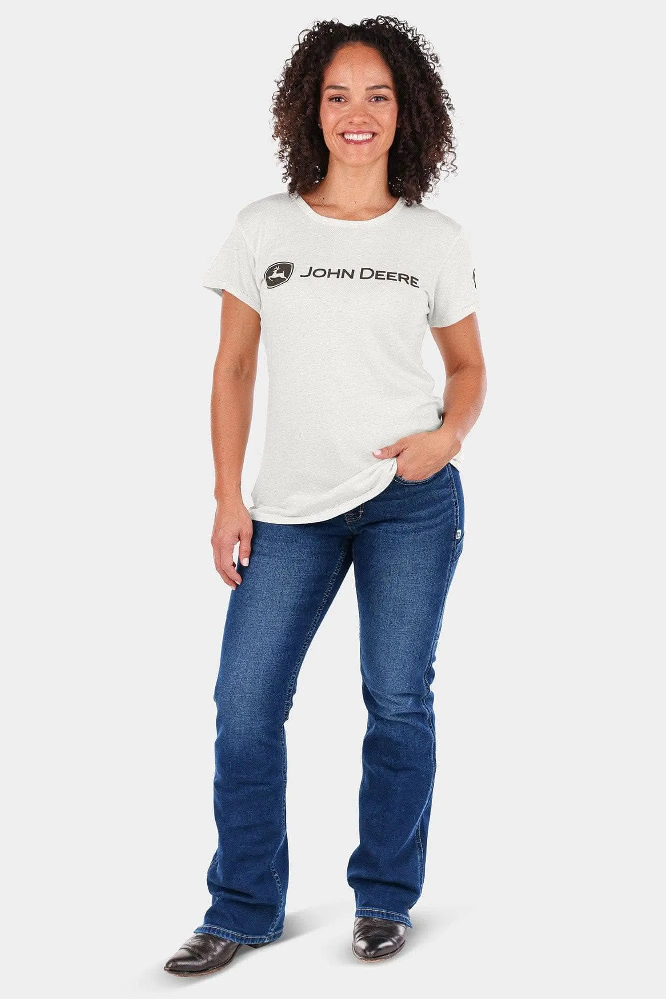 John Deere X Dovetail Workwear Into Town Bootcut Jeans in Indigo Denim sold by Dovetail Workwear