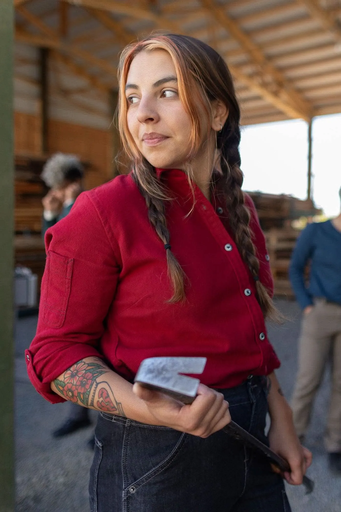 Givens Stretch Chamois Work Shirt in Barn Red sold by Dovetail Workwear
