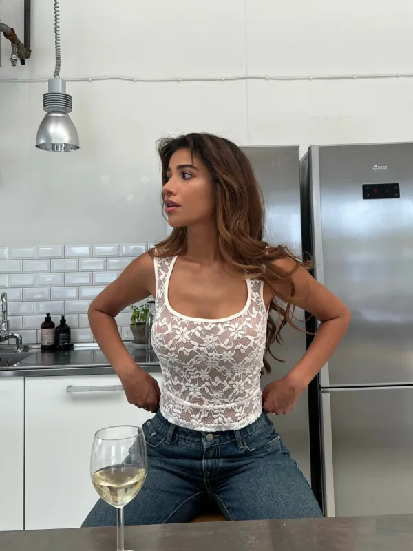Lace tank top - cream sold by Venderbys