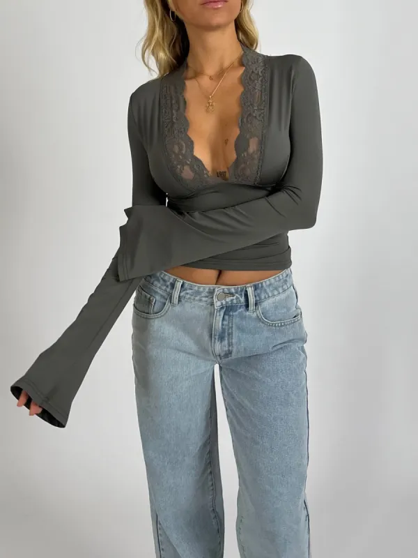 Pretty basic lace top - mørk grå sold by Venderbys