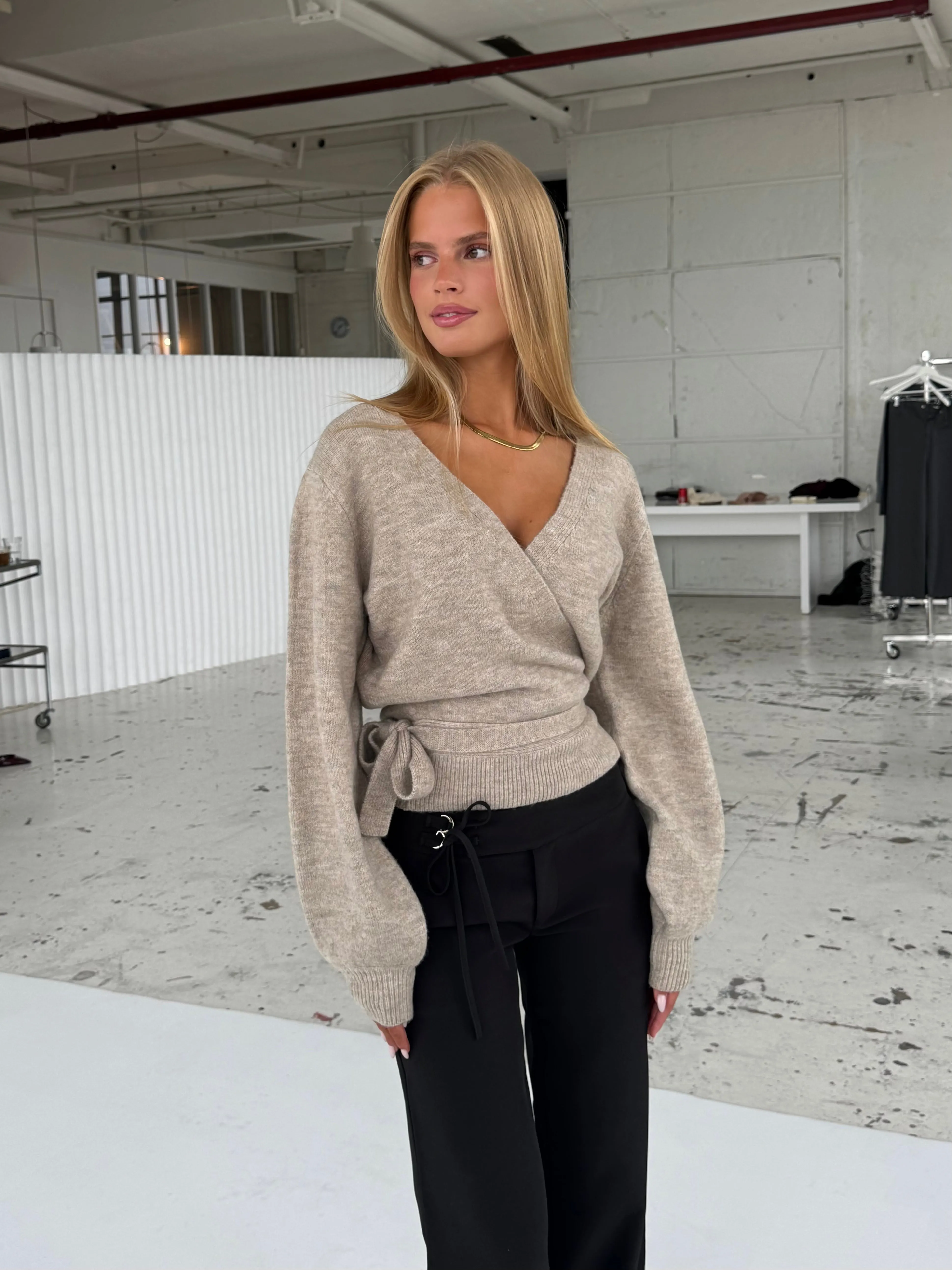 Wool blend wrap cardigan - beige sold by Venderbys