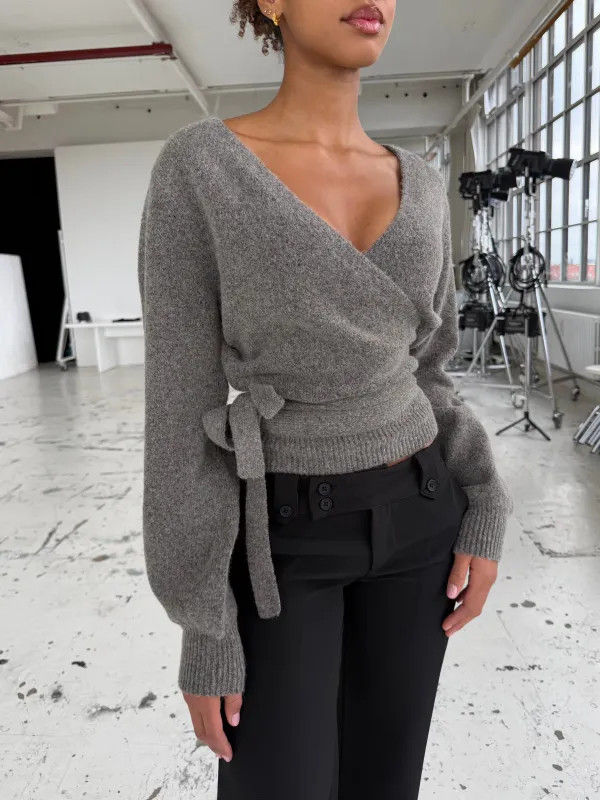 Wool blend wrap cardigan - lys grå/brun sold by Venderbys