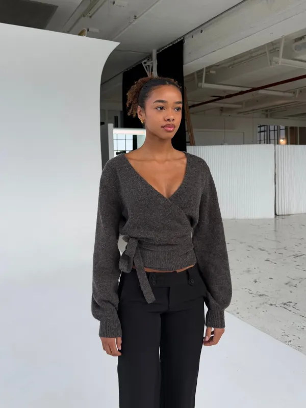 Wool blend wrap cardigan - mørk grå/brun sold by Venderbys