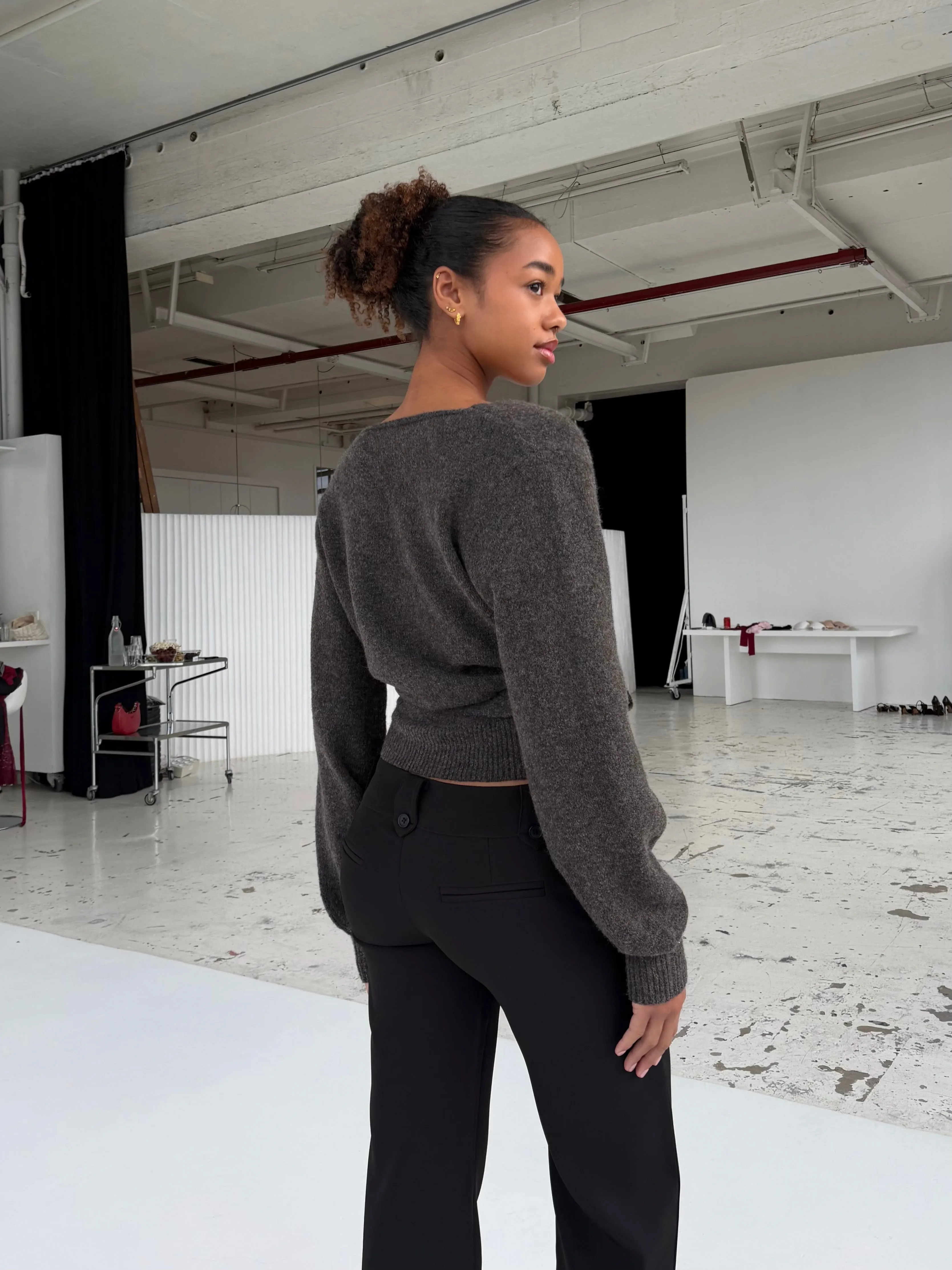 Wool blend wrap cardigan - mørk grå/brun sold by Venderbys product image thumbnail 4