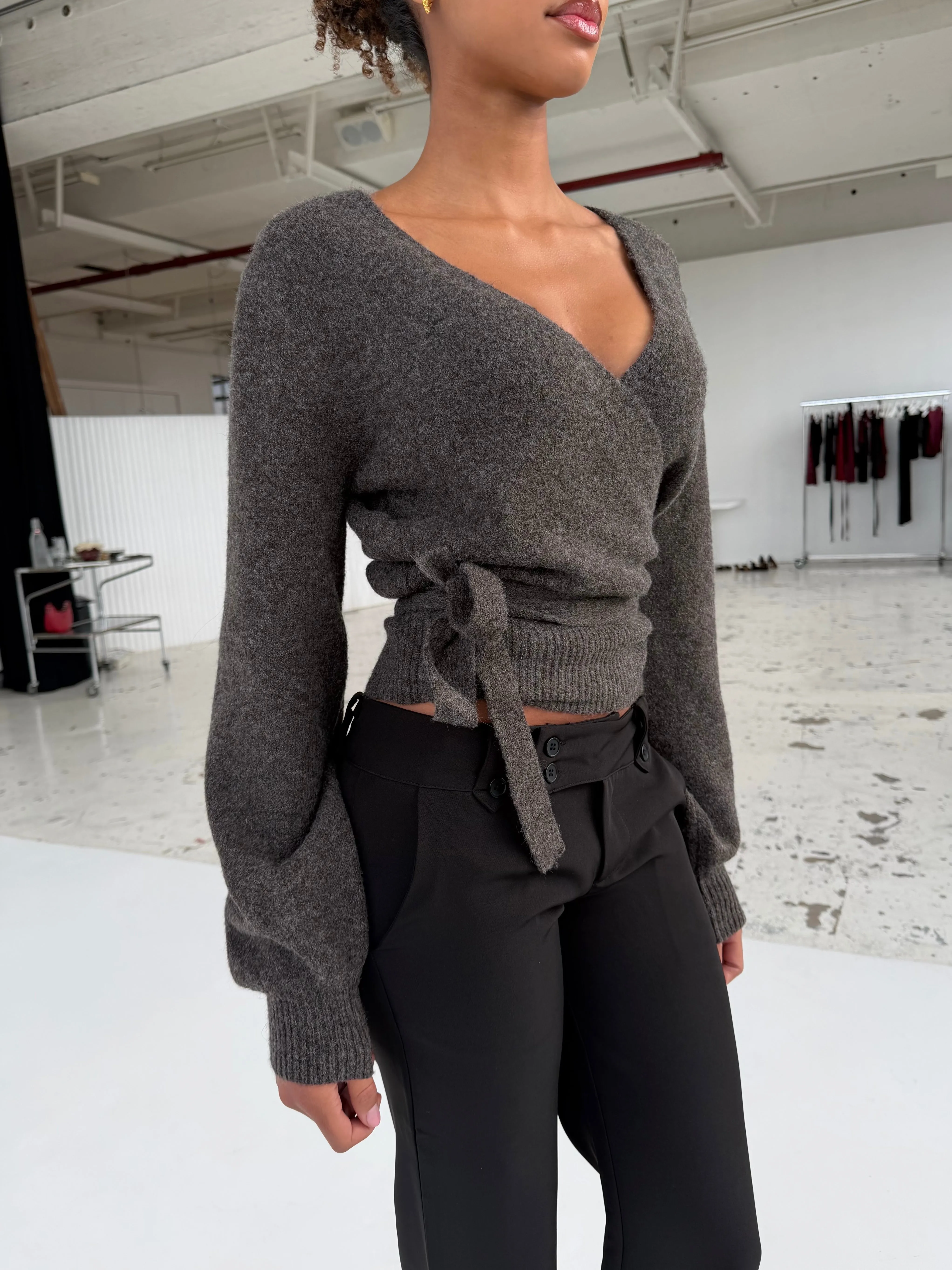 Wool blend wrap cardigan - mørk grå/brun sold by Venderbys product image thumbnail 2