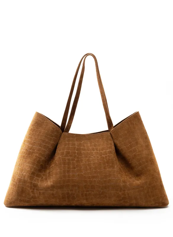 Dimple Tote Croco Suede Cognac (Backorder — Jan 2026) sold by Elleme