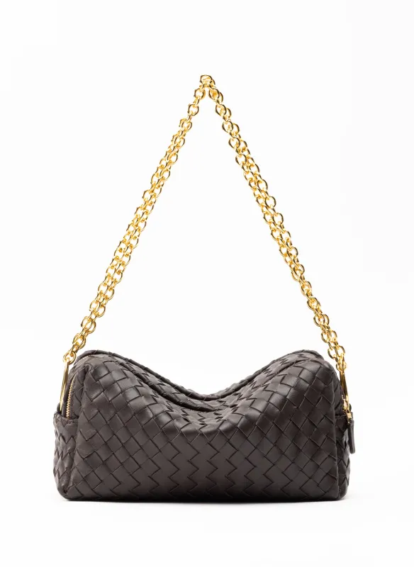 Trousse Chain Woven Leather Dark Brown sold by Elleme