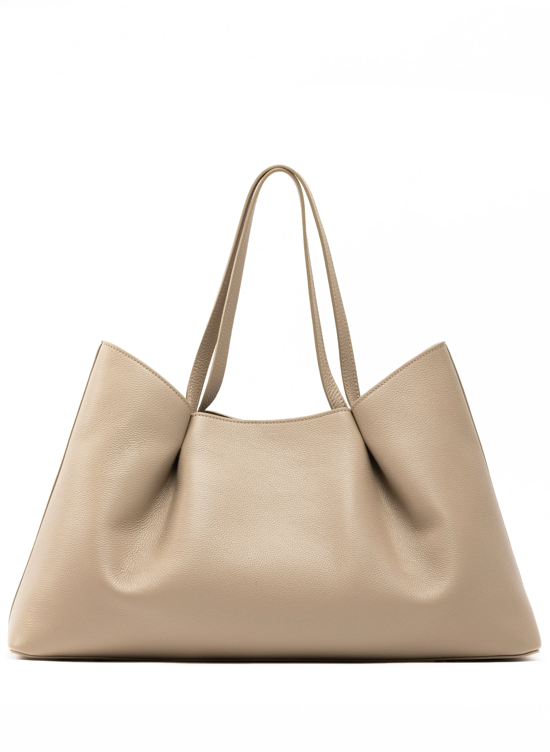 Dimple Tote Pebbled Leather Taupe sold by Elleme