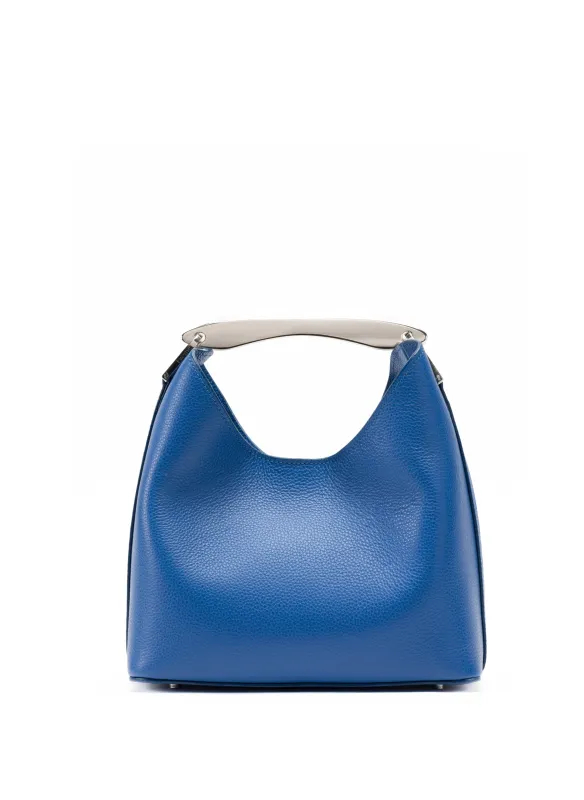 Small Boomerang Pebbled Leather Azure Blue - Silver sold by Elleme