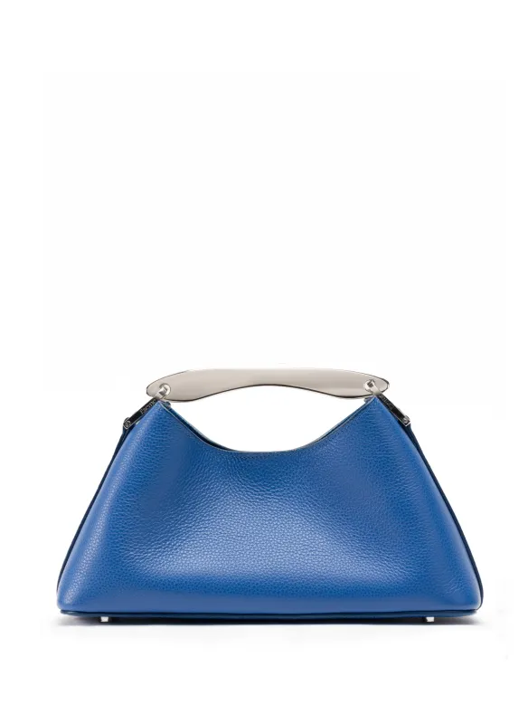 Mini Boomerang Pebbled Leather Azure Blue - Silver sold by Elleme