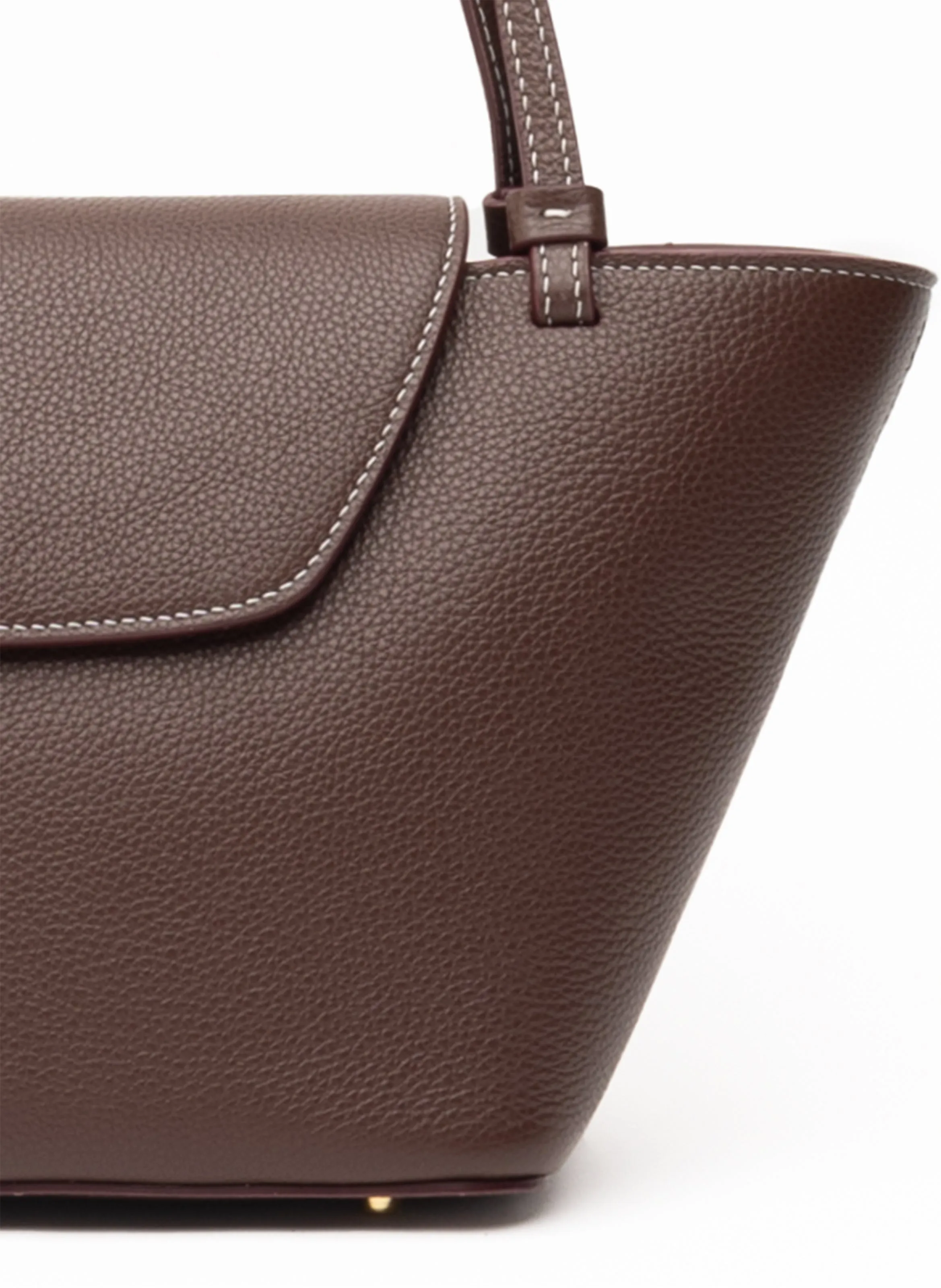 Courrier Tote Pebbled Leather Dark Brown/White Stitches sold by Elleme product image thumbnail 4