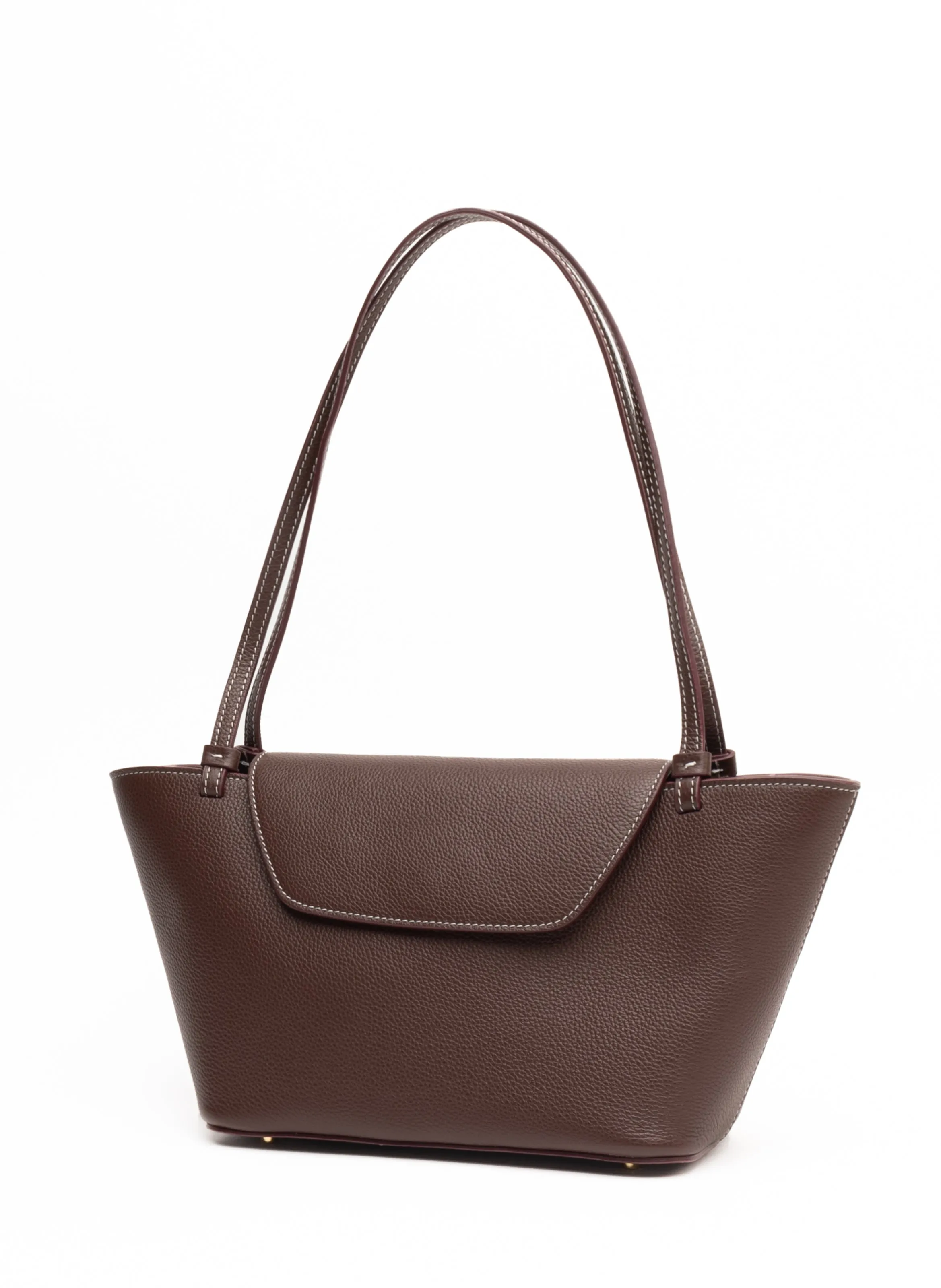Courrier Tote Pebbled Leather Dark Brown/White Stitches sold by Elleme product image thumbnail 2