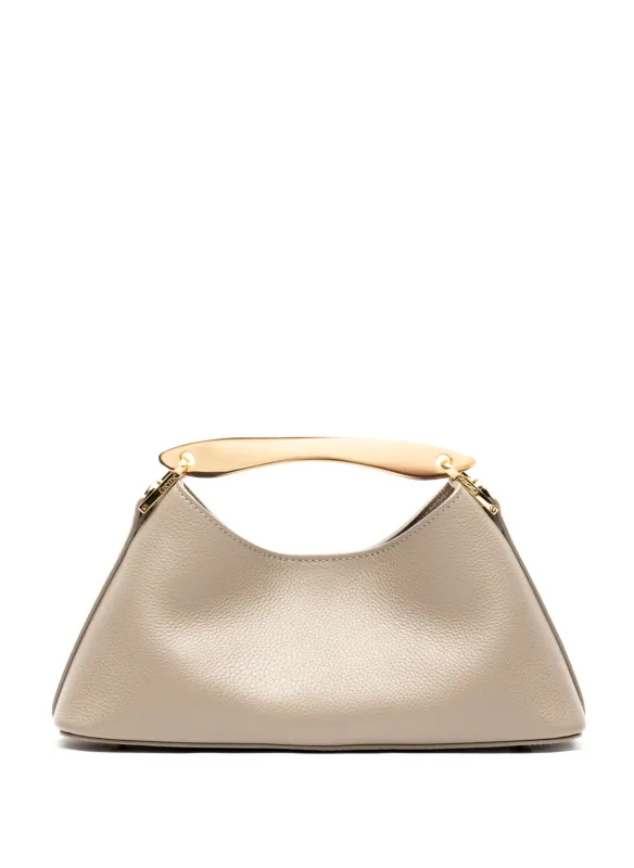 Mini Boomerang Pebbled Leather Taupe - Gold sold by Elleme