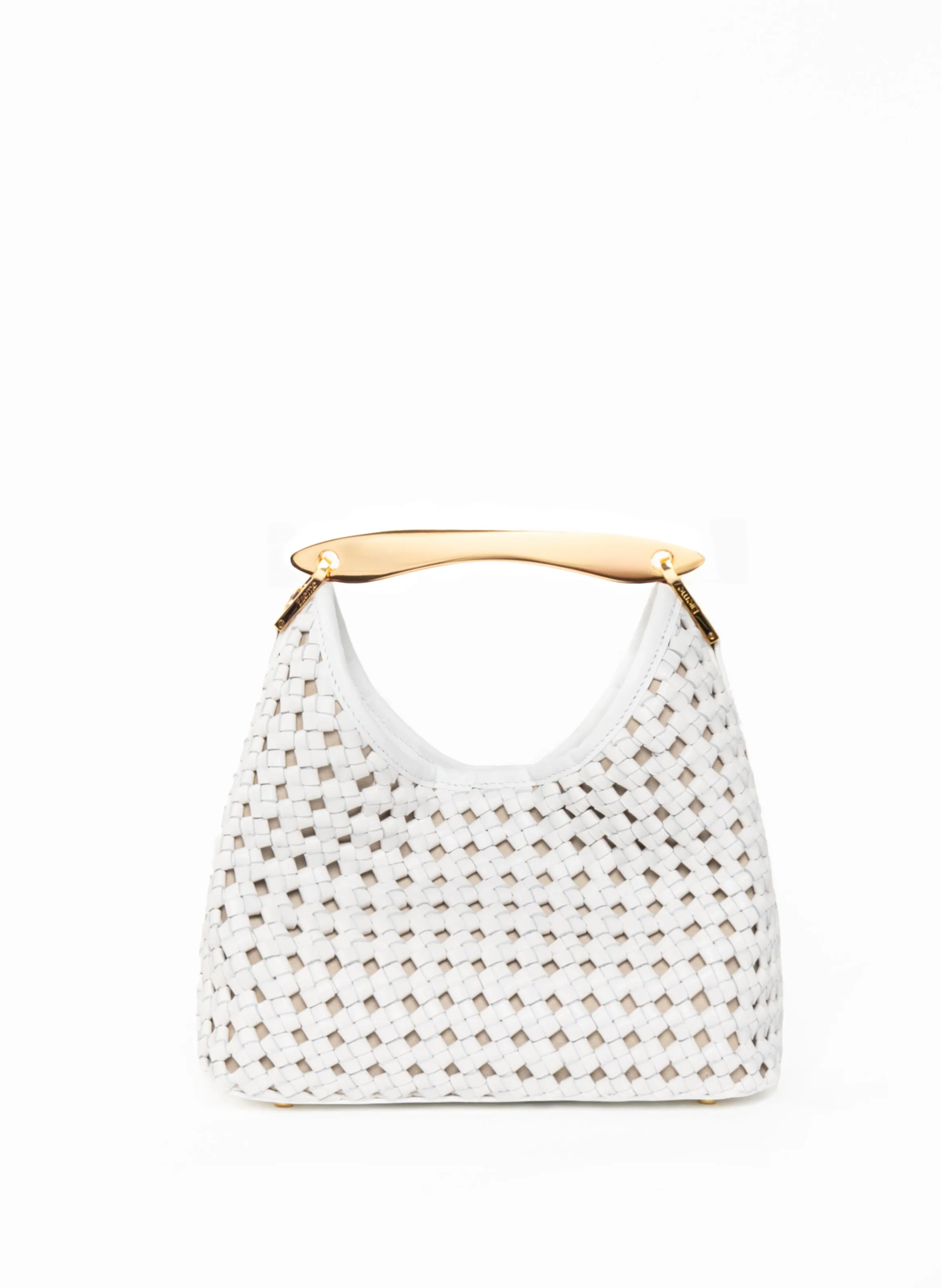 Small Boomerang Woven Leather White sold by Elleme