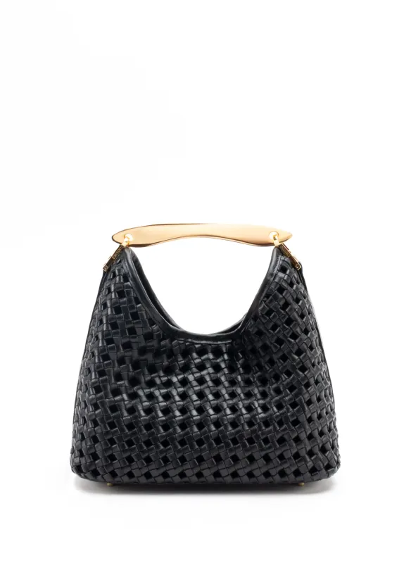 Small Boomerang Woven Leather Black sold by Elleme