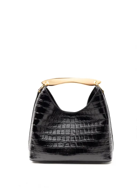 Small Boomerang Croco Leather Black sold by Elleme