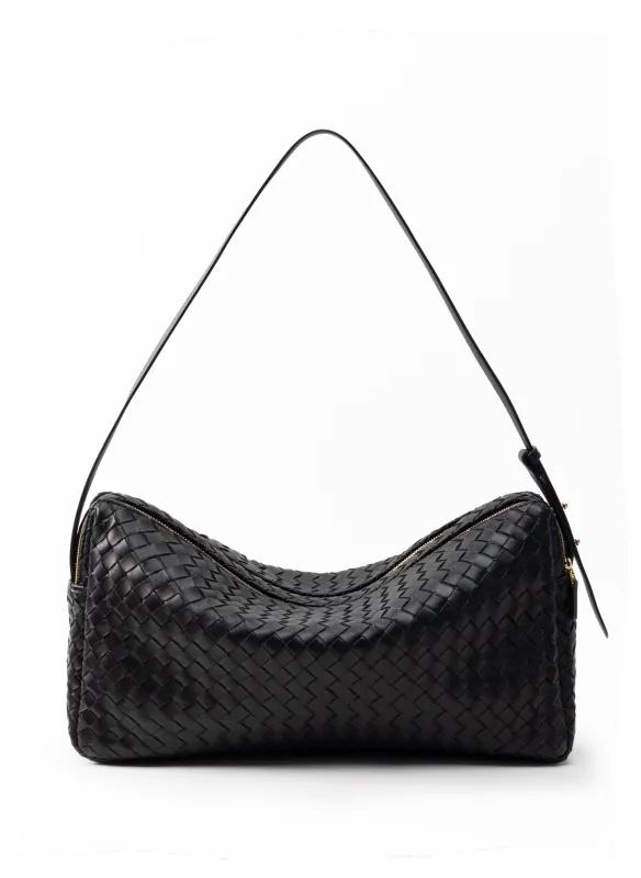 Trousse Large Woven Leather Black sold by Elleme