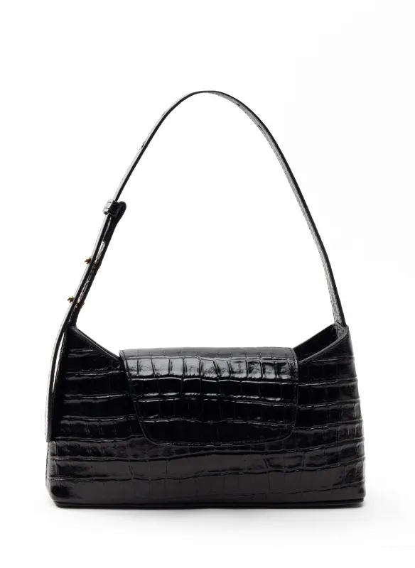 Envelope Croco Embossed Leather Black sold by Elleme