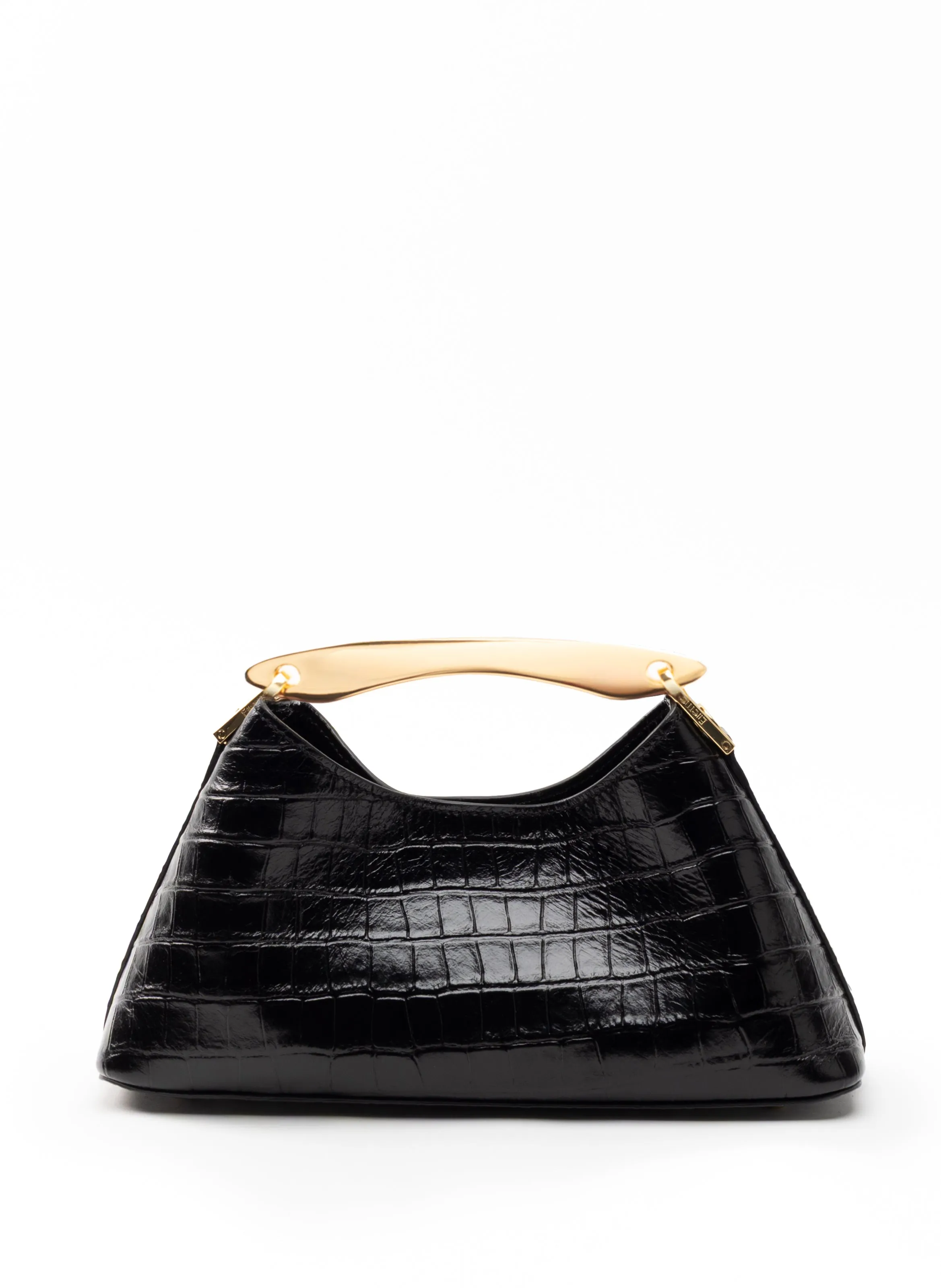 Mini Boomerang Croco Embossed Leather Black sold by Elleme