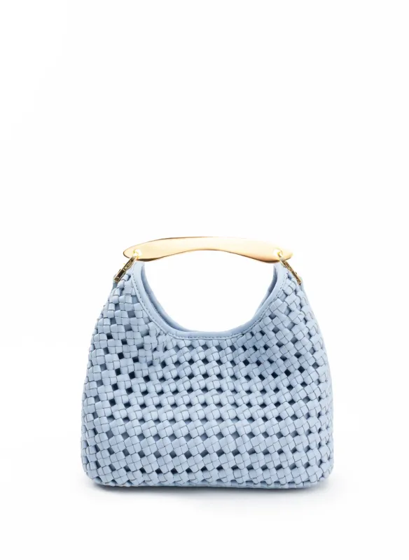 Small Boomerang Woven Leather Light Blue made by Elleme