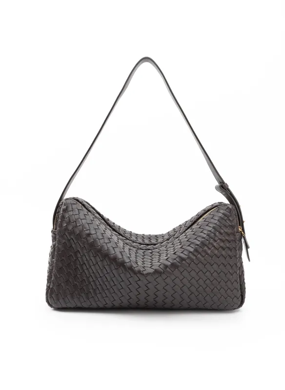 Trousse Large Woven Leather Dark Brown made by Elleme
