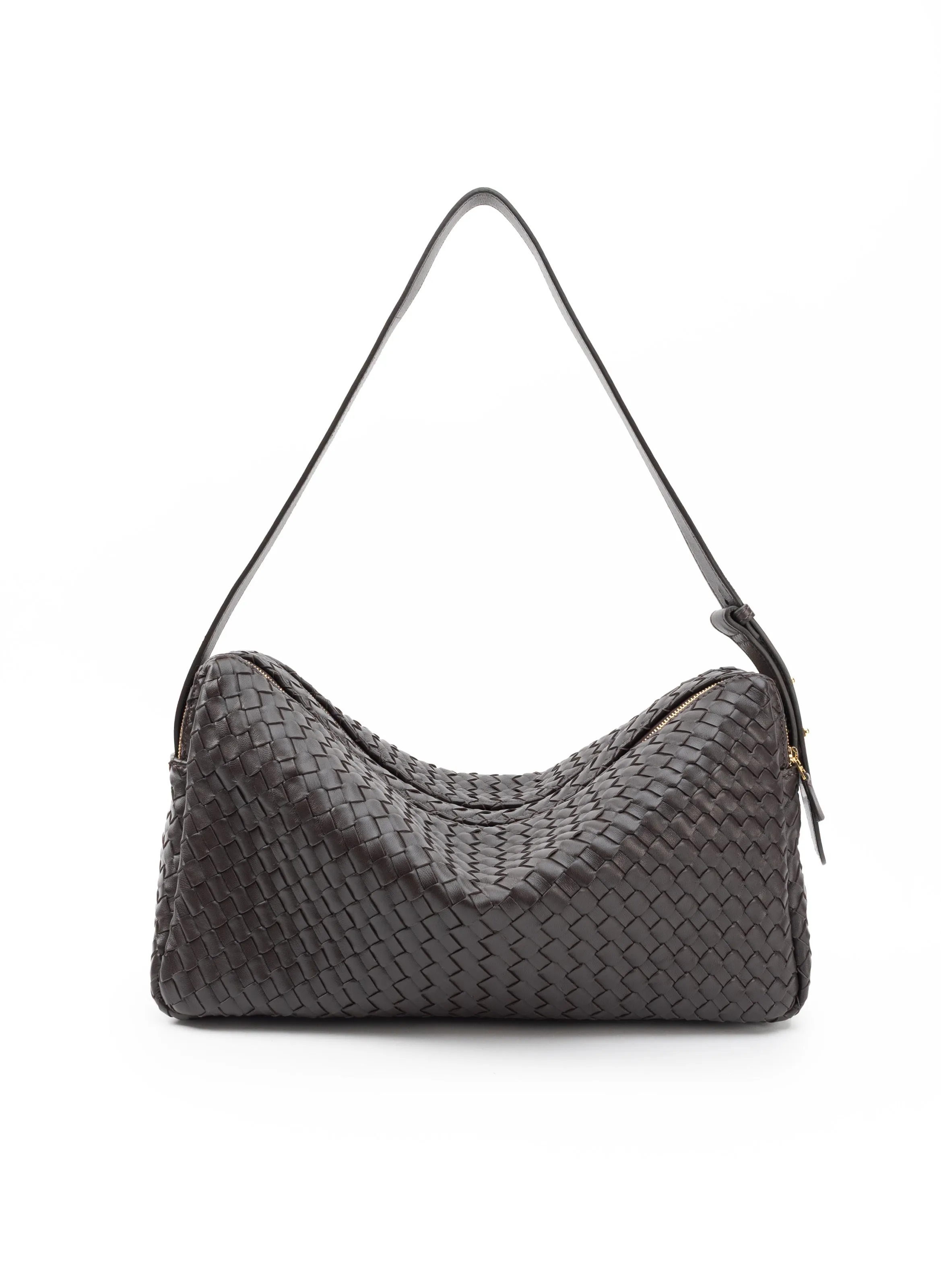 Trousse Large Woven Leather Dark Brown sold by Elleme