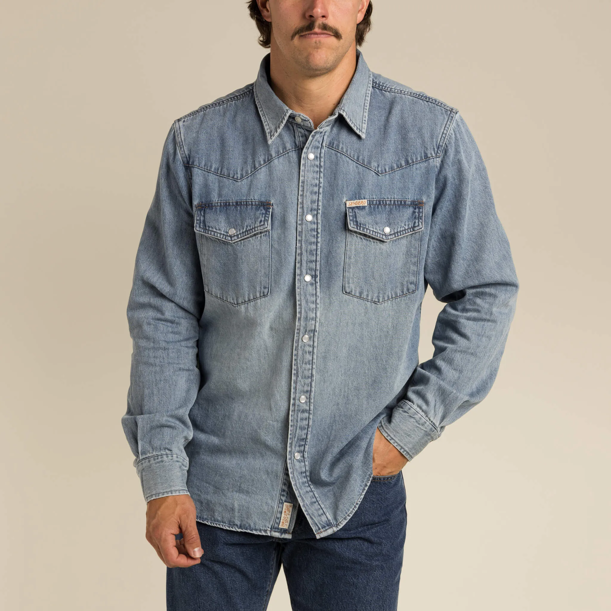 The Wyatt Pearl Snap Long Sleeve Denim Shirt sold by Sendero Provisions CO product image thumbnail 2