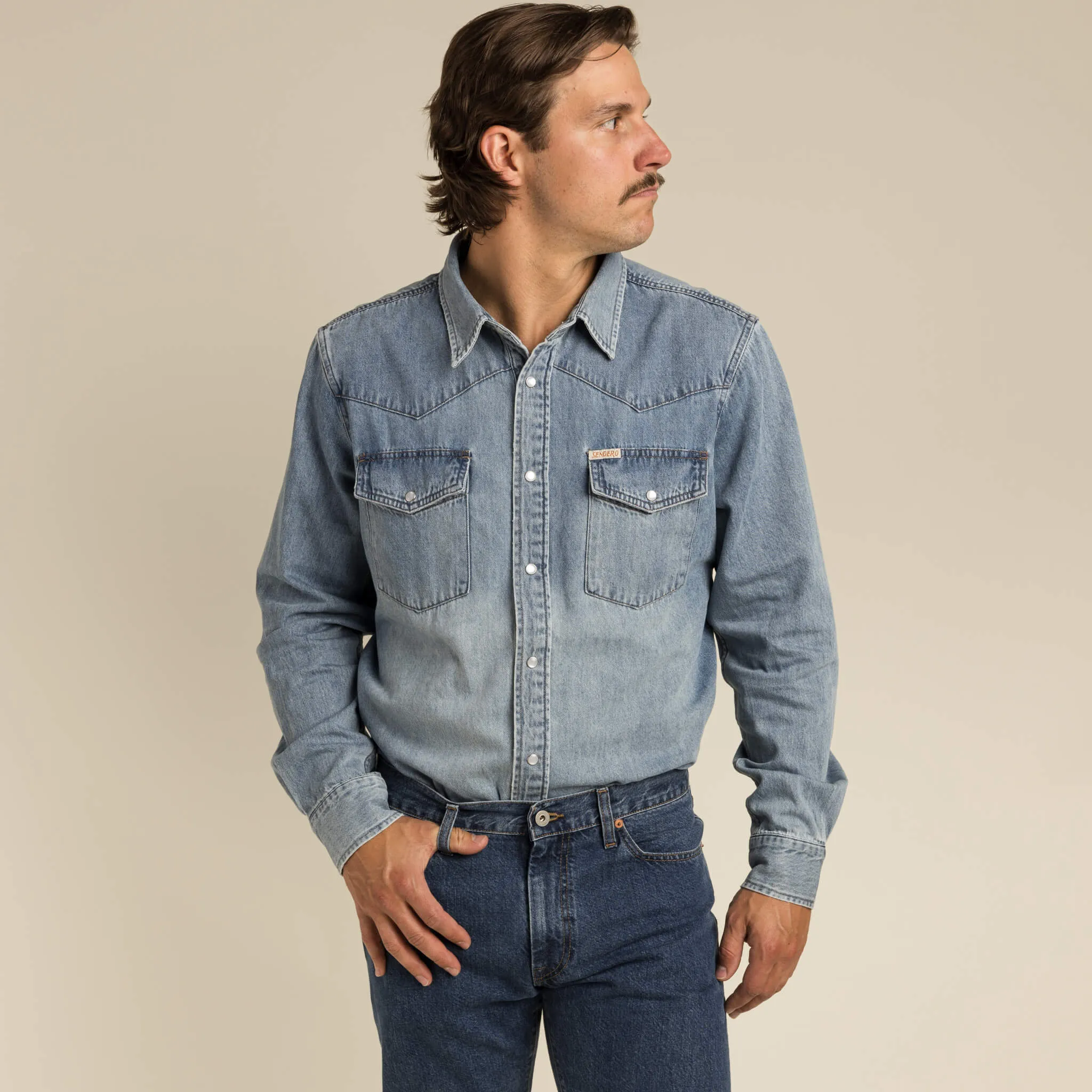 The Wyatt Pearl Snap Long Sleeve Denim Shirt sold by Sendero Provisions CO product image thumbnail 3